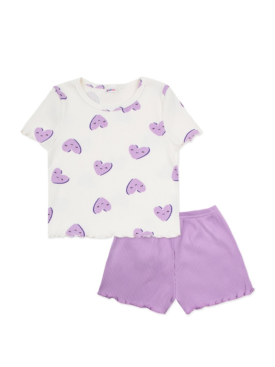картинка Пижама для девочки YLA 7749400202 Молочный сердца фиолетовый от магазина детских товаров ALiSa