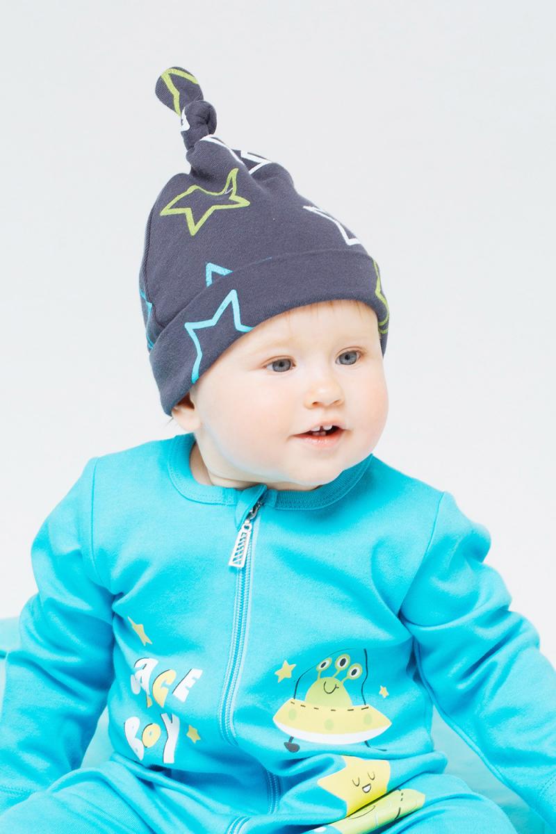 картинка Шапка для мальчика Crockid К 8036 голубые звезды на темно-сером от магазина детских товаров ALiSa
