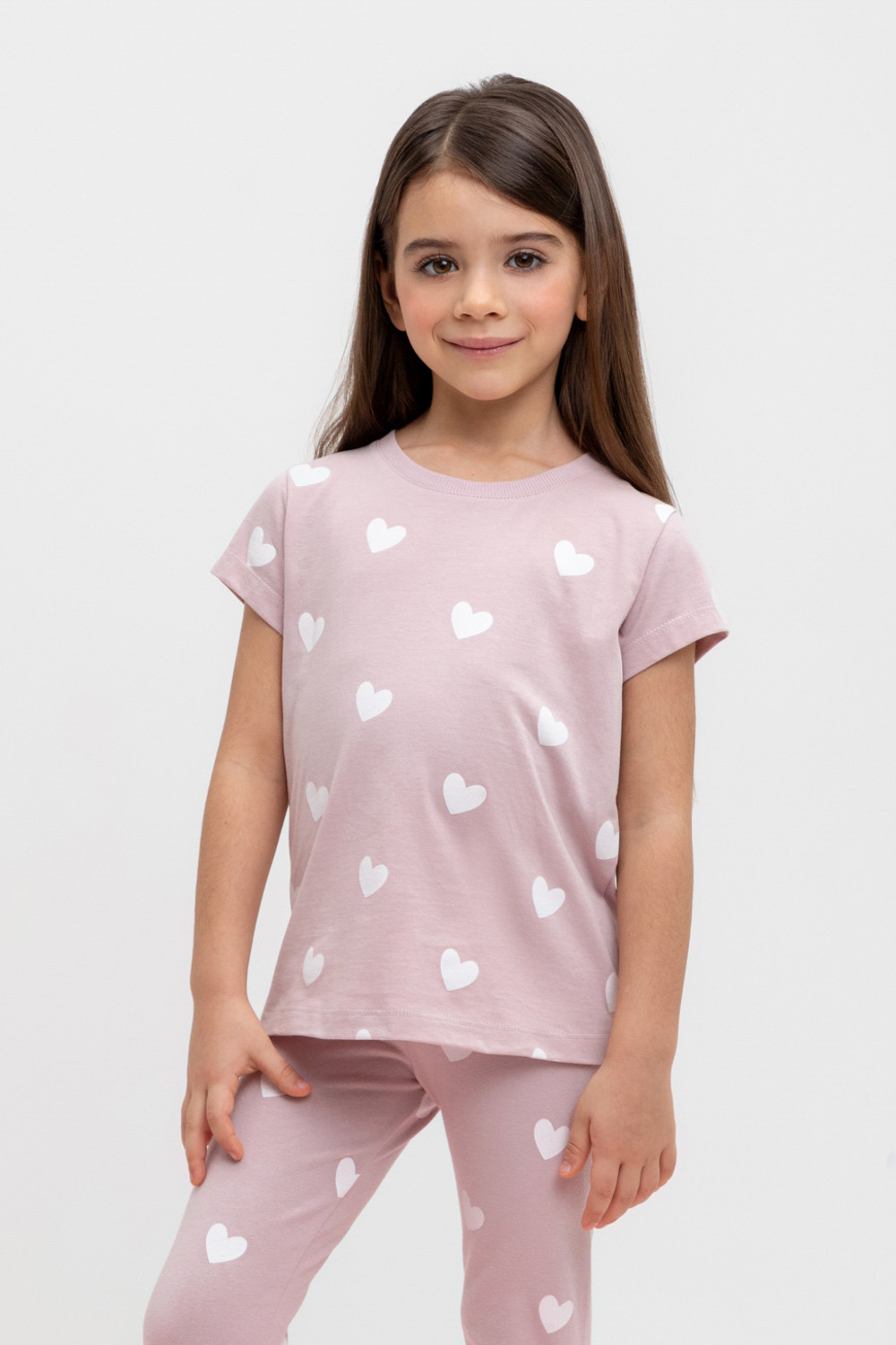 картинка Футболка для девочки Crockid КР 302326 розово-сиреневый, сердечки к449 от магазина детских товаров ALiSa