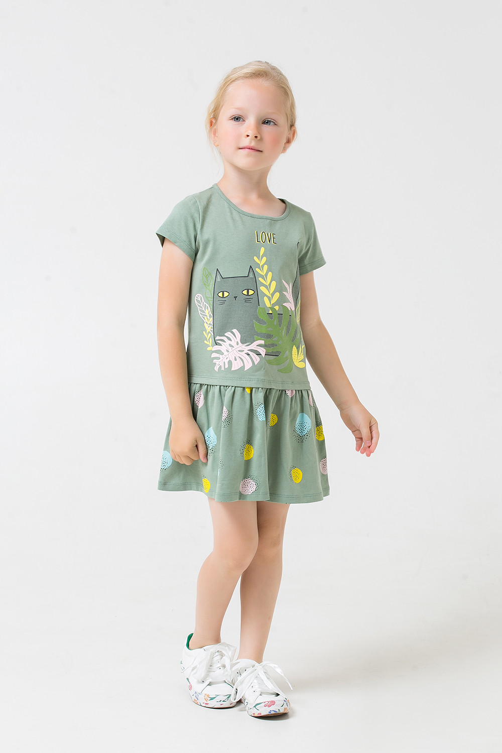 картинка Платье для девочки Crockid К 5692 милитари, цветные шарики к1266 от магазина детских товаров ALiSa