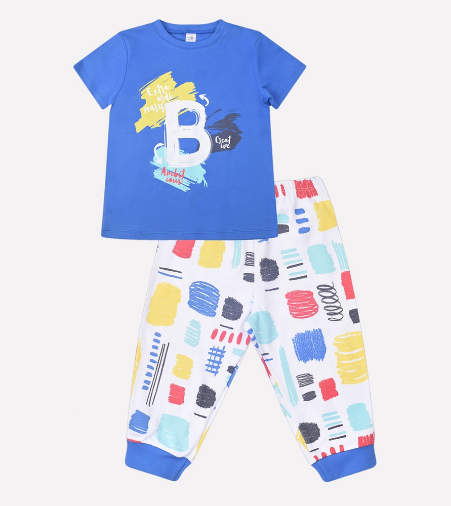 картинка Пижама для мальчика Crockid К 1525 ярко голубой + цветные штрихи от магазина детских товаров ALiSa