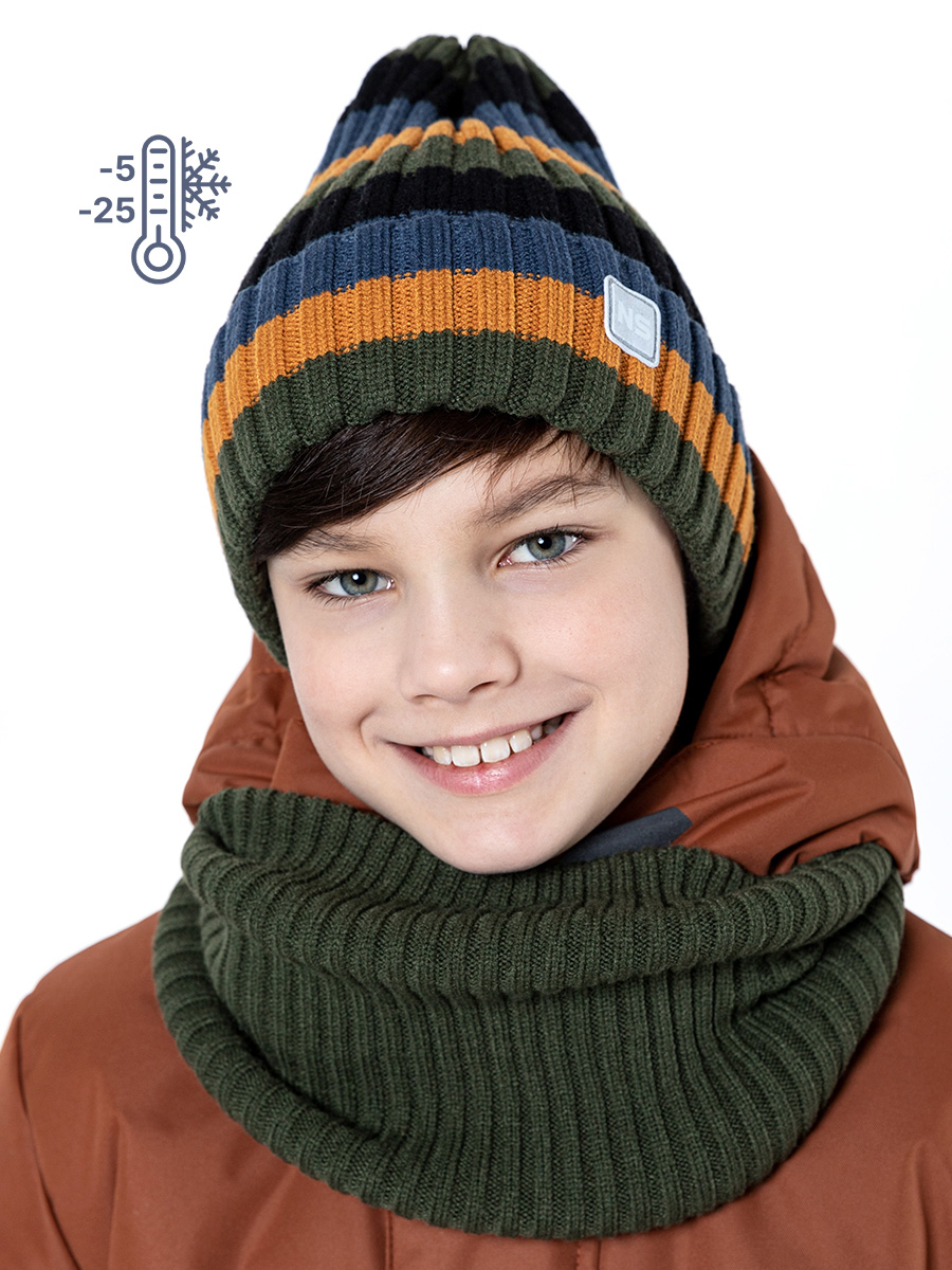 картинка Комплект для мальчика NIKASTYLE Шапка снуд 12з11523 хаки от магазина детских товаров ALiSa