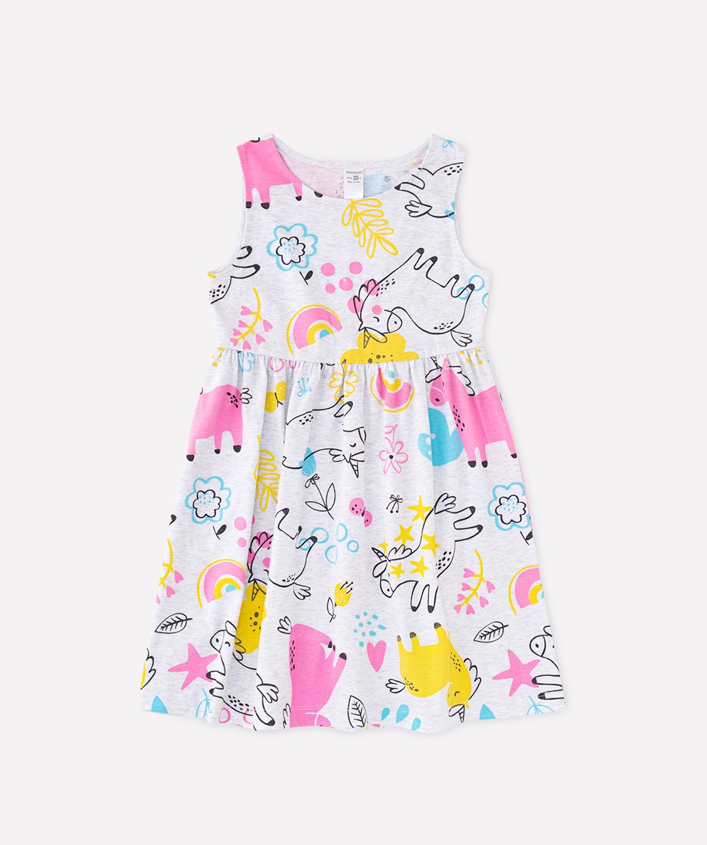 картинка Платье для девочки Crockid К 5589 светло-серый меланж, единороги и цветы к1268 от магазина детских товаров ALiSa