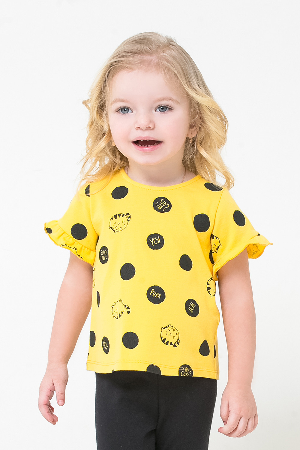 картинка Футболка для девочки Crockid КР 301085 желтый, котята-горошки к269 от магазина детских товаров ALiSa