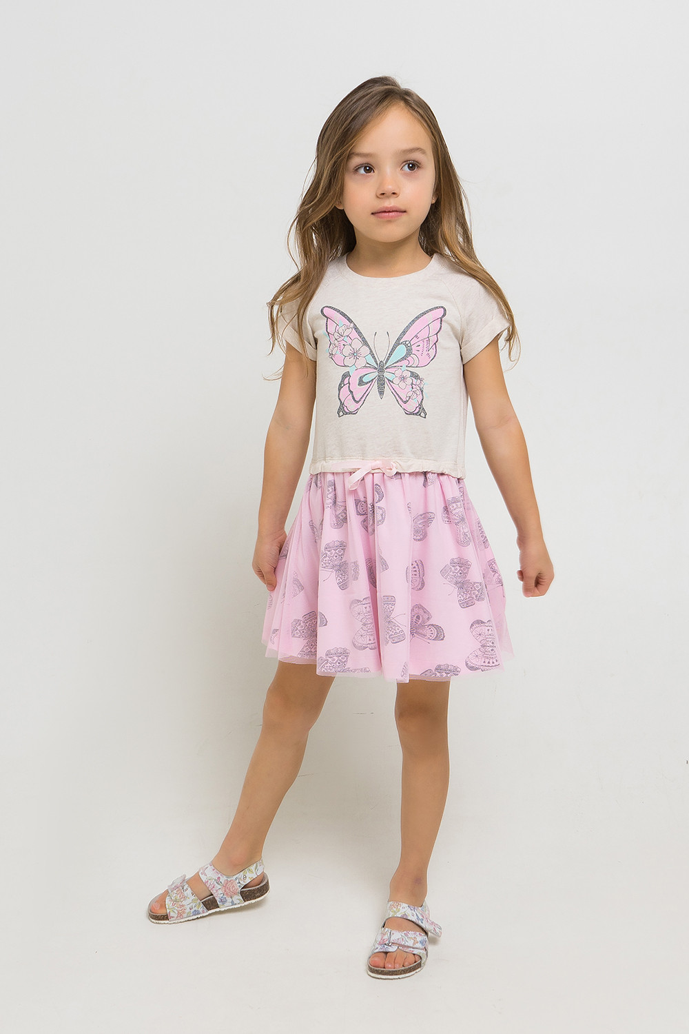 картинка Платье для девочки Crockid К 5659 светло-бежевый меланж, нежно-розовый от магазина детских товаров ALiSa