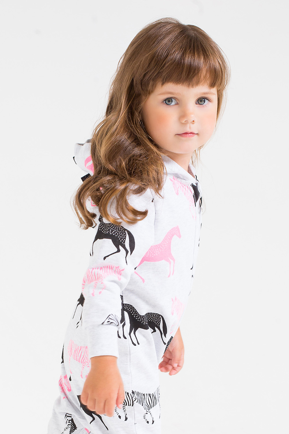 картинка Комбинезон для девочки Crockid КР 6298 светло-серый меланж, лошадки к233 от магазина детских товаров ALiSa