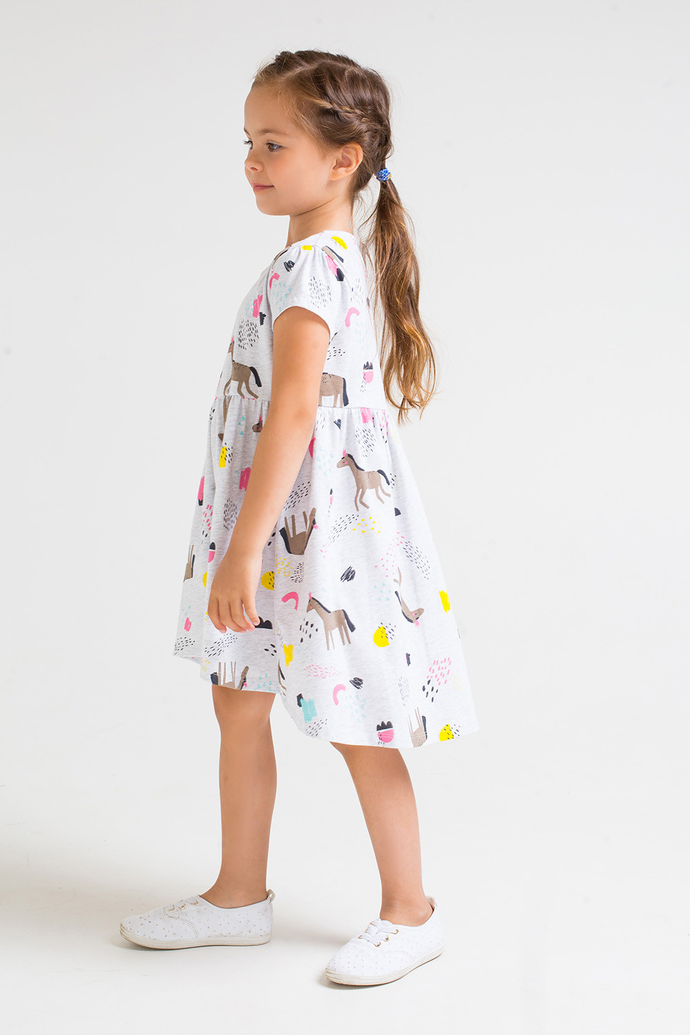 картинка Платье для девочки Crockid КР 5587 светло-серый меланж, волшебные лошадки к251 от магазина детских товаров ALiSa