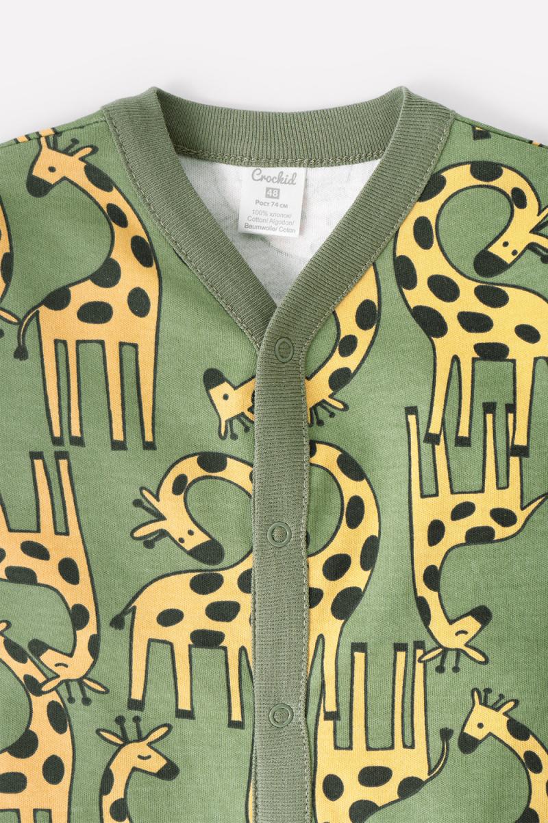 картинка Комбинезон для мальчика Crockid К 6025 веселые жирафы на зеленом я108 от магазина детских товаров ALiSa