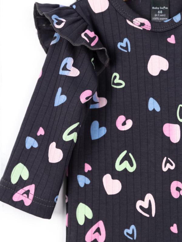 картинка Боди для девочки Baby Boom Б142/1-И я729 Сердечки на графите от магазина детских товаров ALiSa