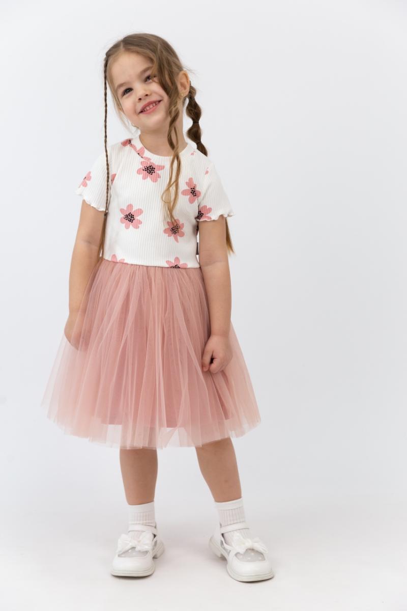 картинка Платье для девочки Baby Boom С259/1-К Пудровые цветы на молоке + пудра от магазина детских товаров ALiSa