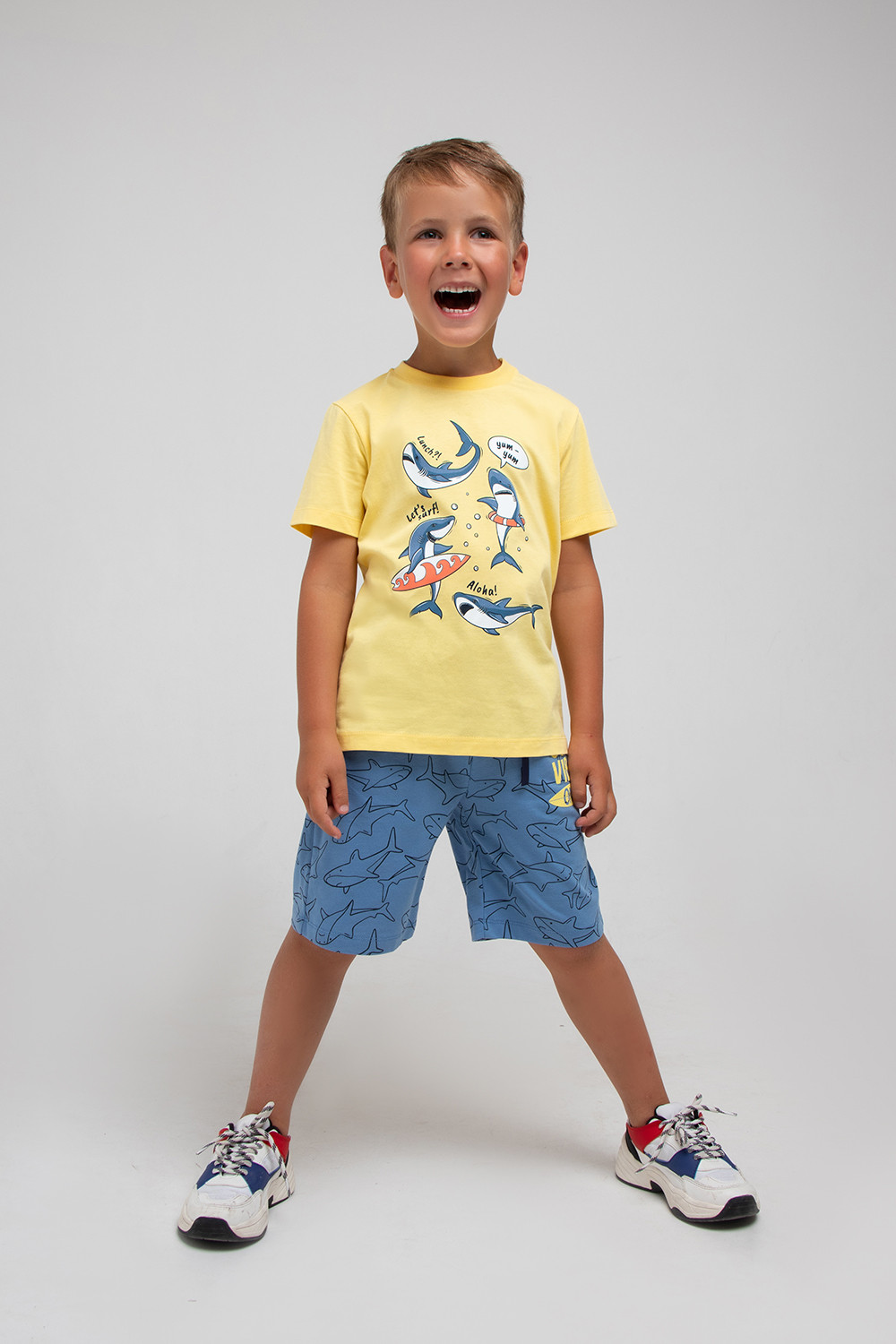 картинка Шорты для мальчика Crockid К 400318 дымчато-синий, акулы к1285 от магазина детских товаров ALiSa