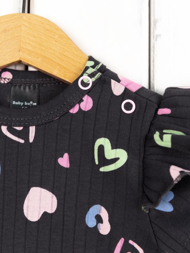 картинка Боди для девочки Baby Boom Б144/3-И Сердечки на графите я729 от магазина детских товаров ALiSa