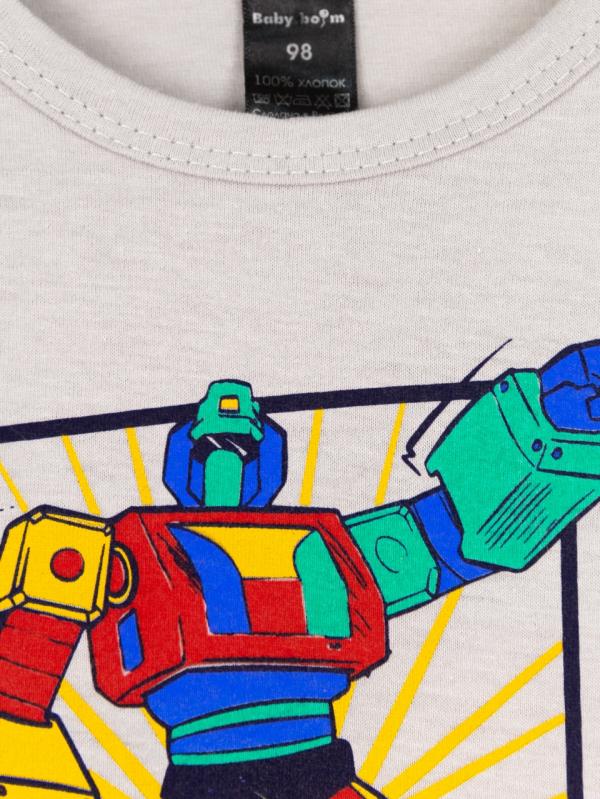 картинка Футболка для мальчика Baby Boom Ф154/12-К Робот светло-серый от магазина детских товаров ALiSa