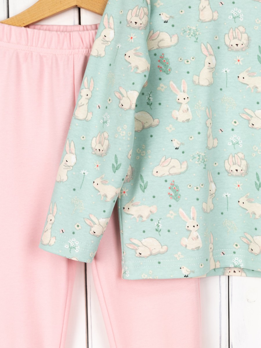 картинка Пижама для девочки Baby Boom КС19/1-И Зайцы на мяте + розовая пудра от магазина детских товаров ALiSa