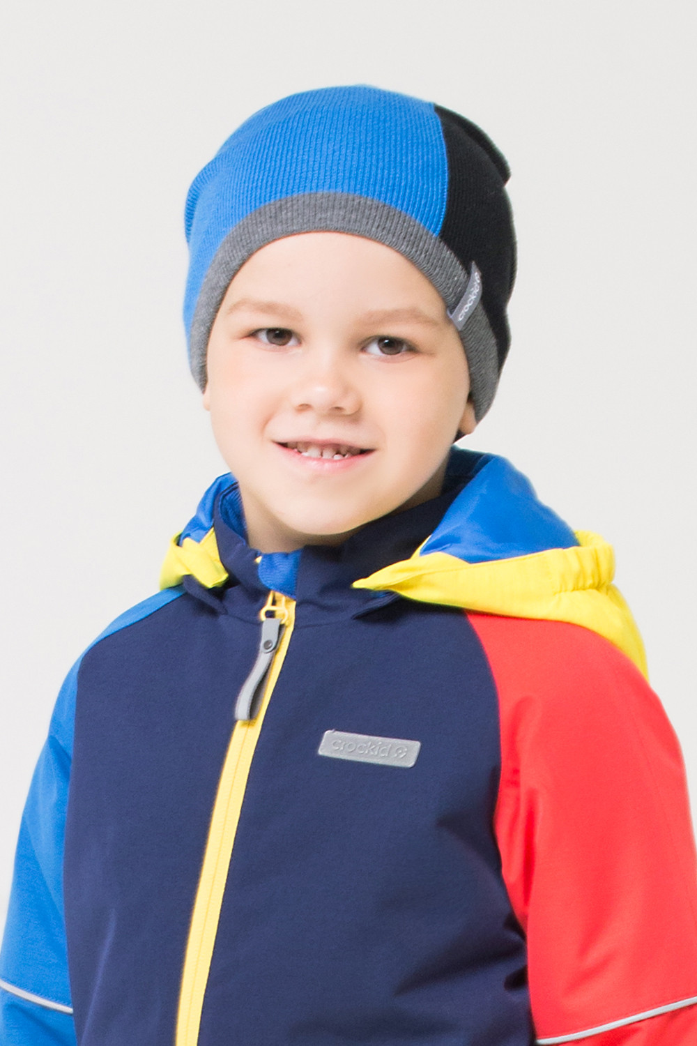 картинка Шапка для мальчика Crockid КВ 20129 серый меланж, темно-синий от магазина детских товаров ALiSa