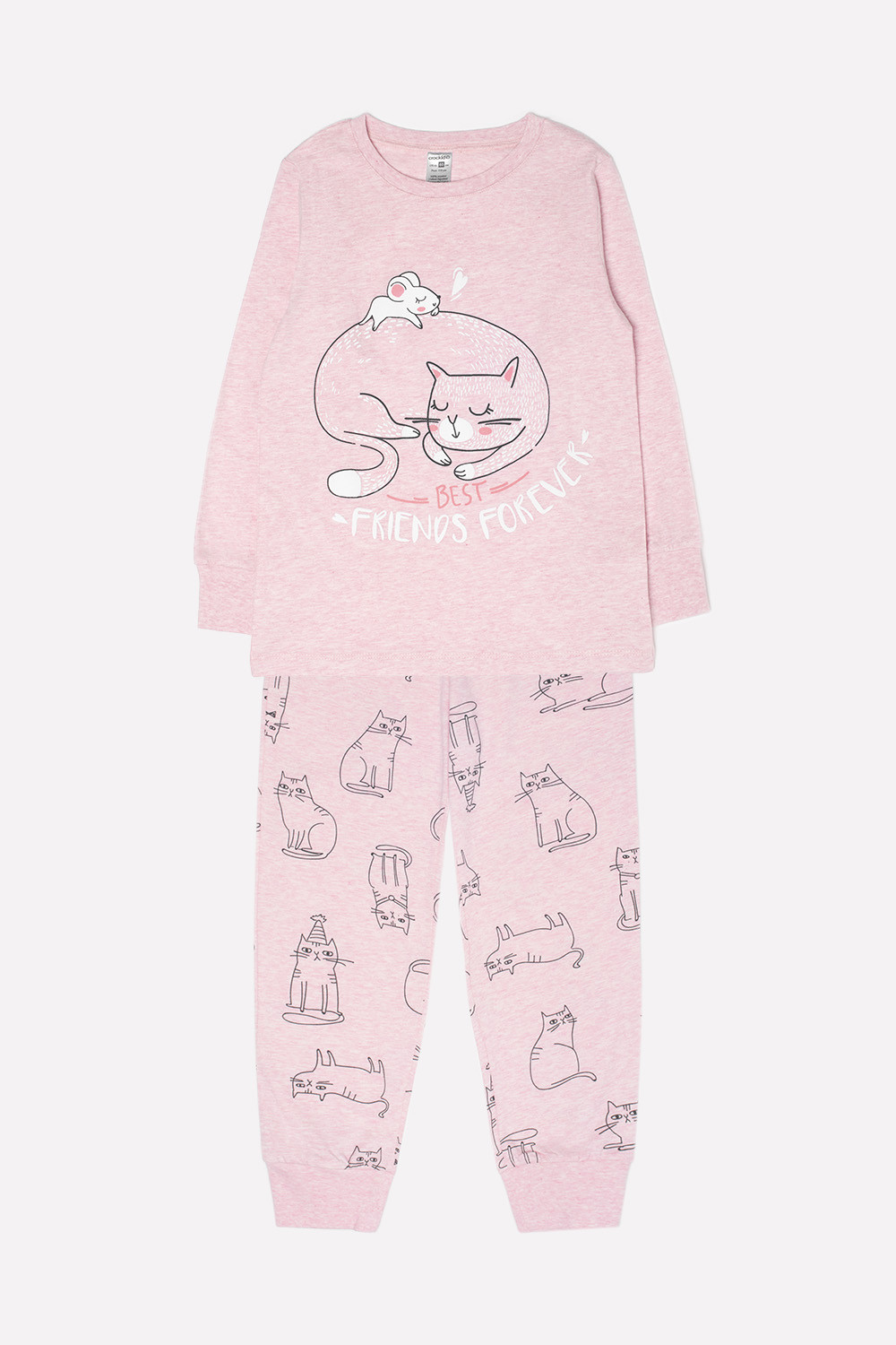 картинка Пижама для девочки Crockid К 1512 розовый меланж, коты от магазина детских товаров ALiSa