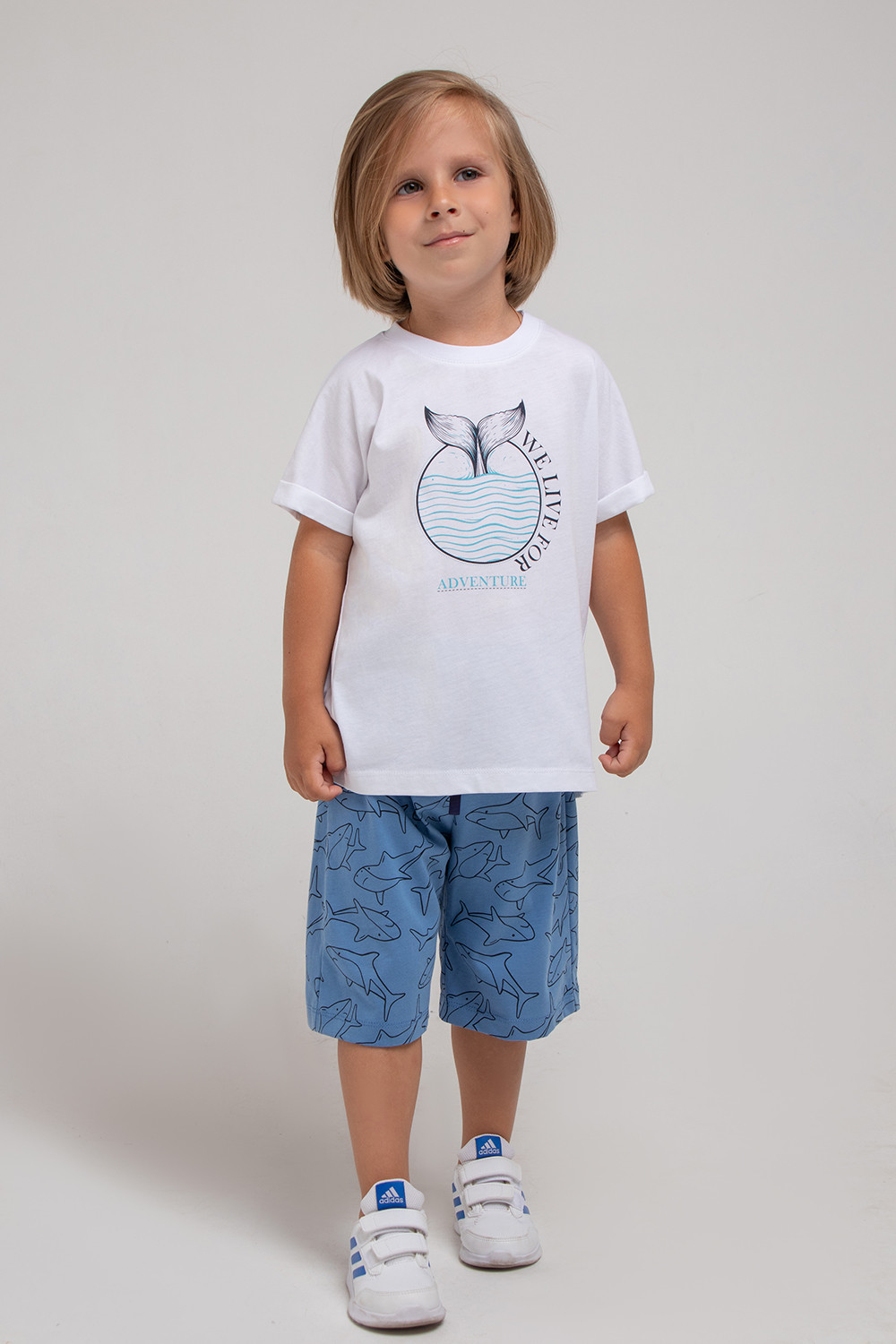 картинка Шорты для мальчика Crockid К 400375 дымчато-синий, акулы к1285 от магазина детских товаров ALiSa