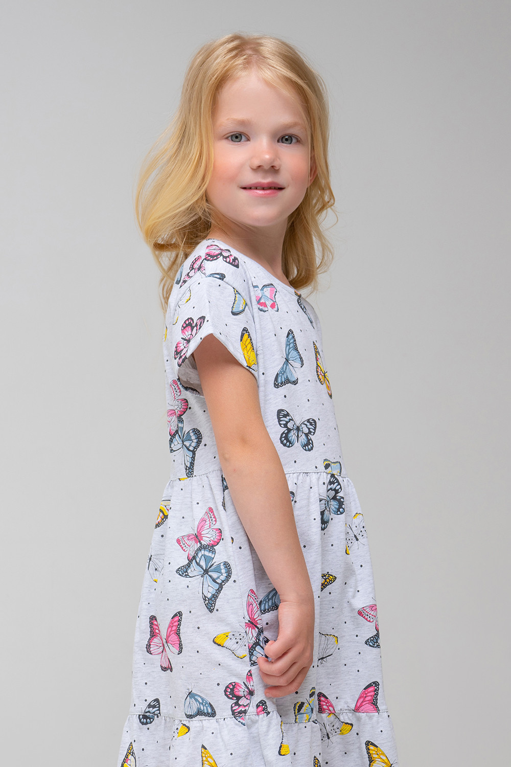 картинка Платье для девочки Crockid КР 5748 светло-серый меланж, бабочки к340 от магазина детских товаров ALiSa