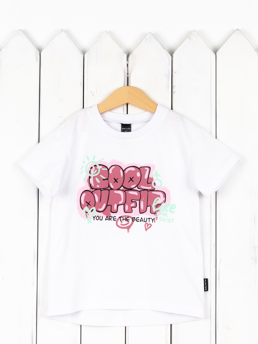 картинка Футболка для девочки Baby Boom Ф146/1-К Белый Б117 от магазина детских товаров ALiSa