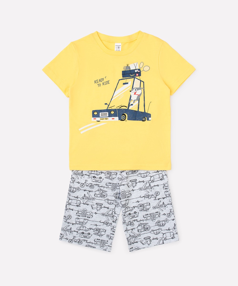 картинка Пижама для мальчика Crockid К 1528 желтый + городской транспорт от магазина детских товаров ALiSa