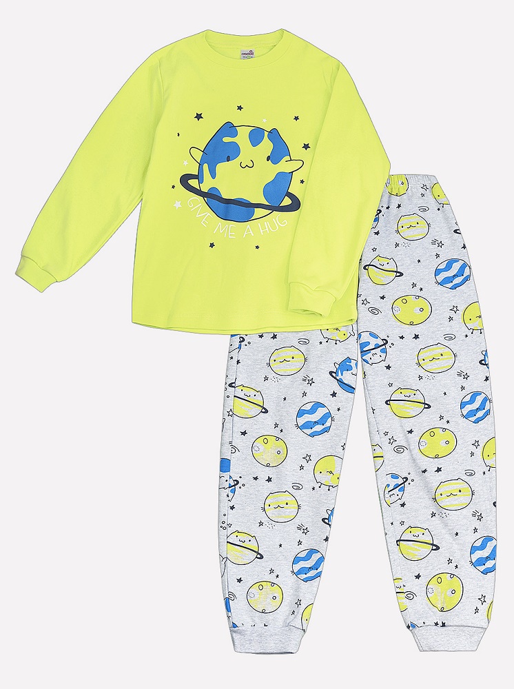картинка Пижама для мальчика Crockid К 1532 солнечный лайм + планеты на меланже от магазина детских товаров ALiSa