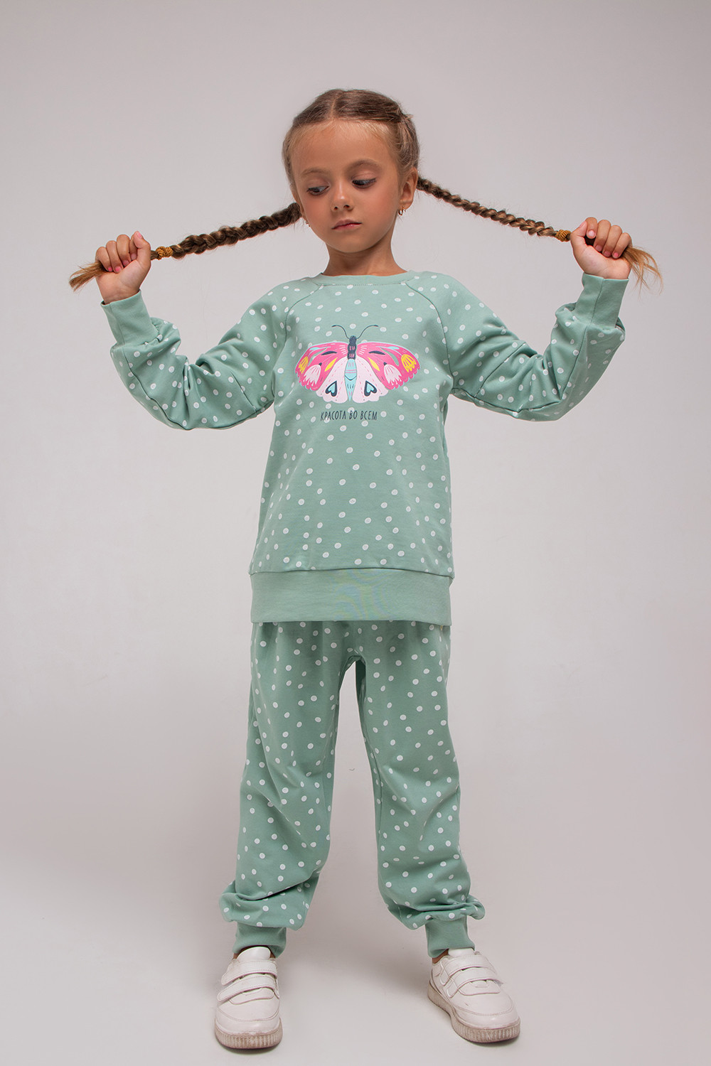картинка Брюки для девочки Crockid К 400362 пыльная мята, горошек к1280 от магазина детских товаров ALiSa
