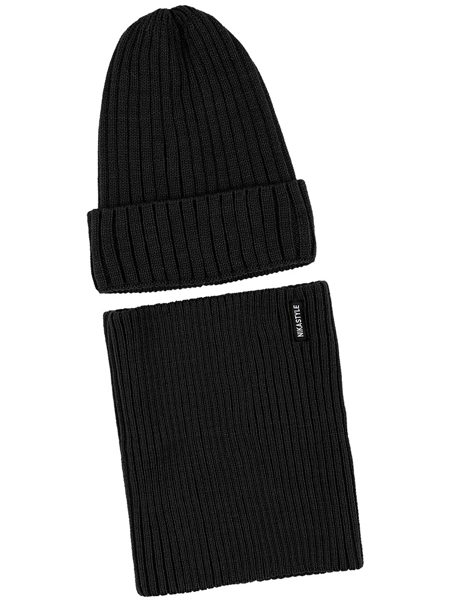 картинка Комплект шапка снуд для мальчика NIKASTYLE 12з16424 Черный от магазина детских товаров ALiSa