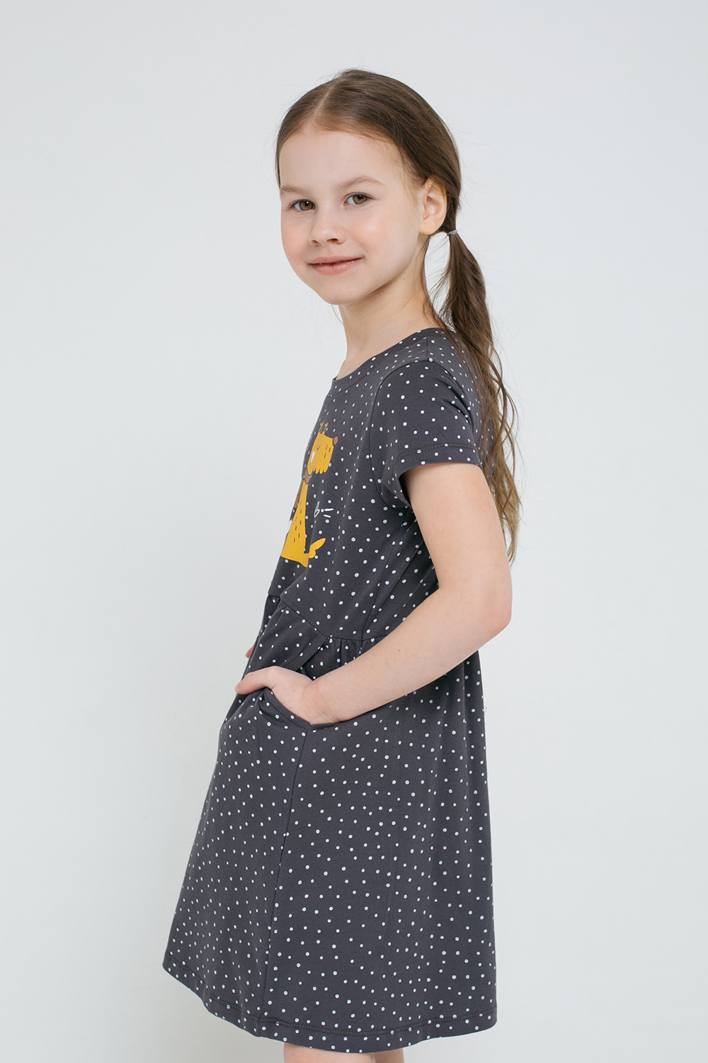 картинка Платье для девочки Crockid К 5685 темно-серый, горошки к1272 от магазина детских товаров ALiSa
