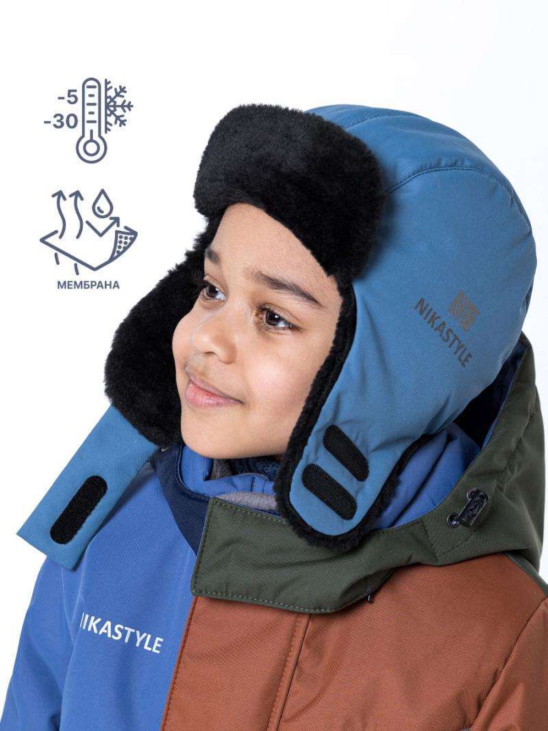 картинка Шапка мембранная утепленная для мальчика NIKASTYLE 11з9322 джинс от магазина детских товаров ALiSa