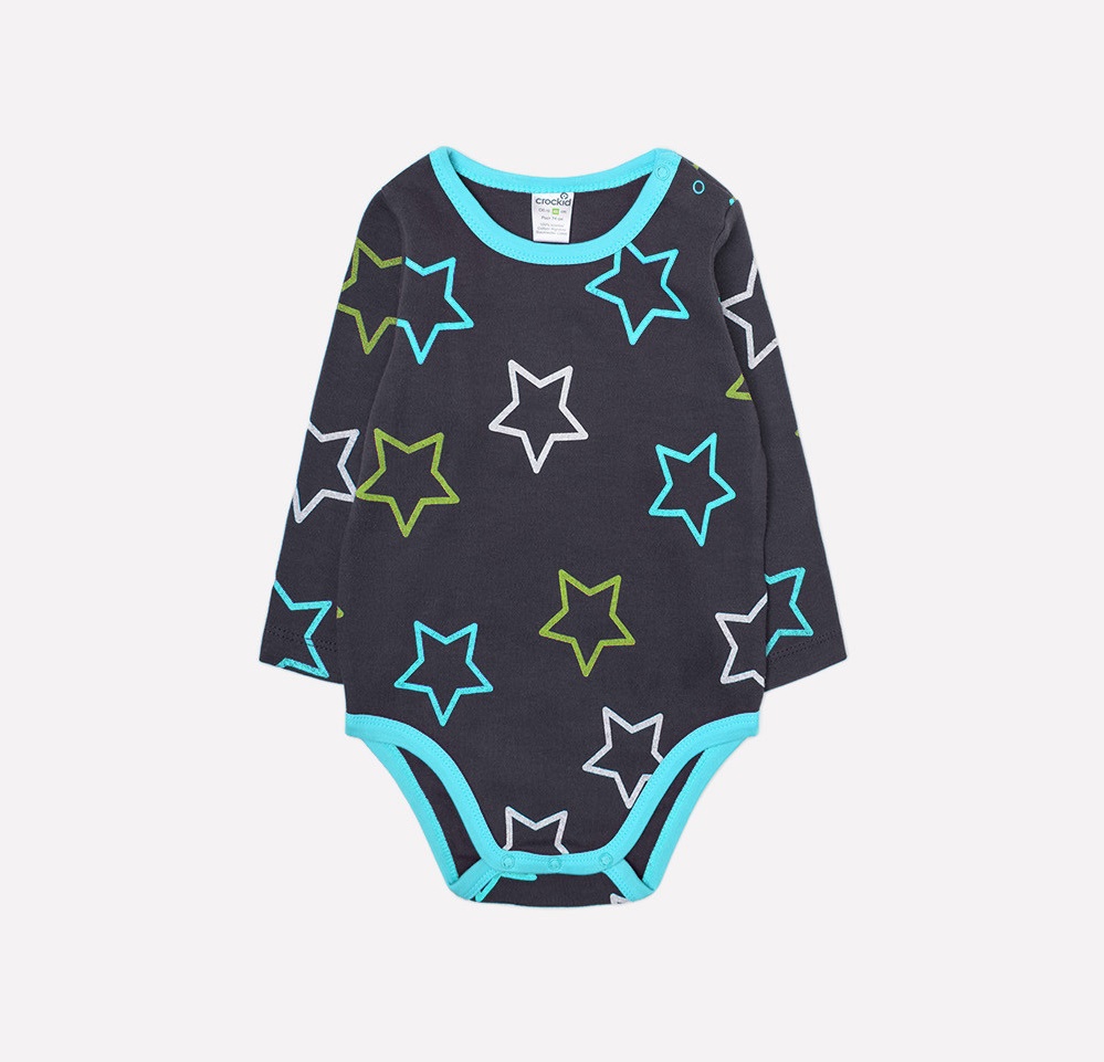 картинка Полукобинезон для мальчика Crockid К 6087 голубые звезды на темно-сером от магазина детских товаров ALiSa