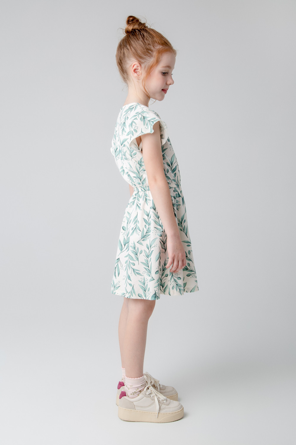 картинка Платье для девочки Crockid КР 5792 сливки, зеленые веточки к363 от магазина детских товаров ALiSa