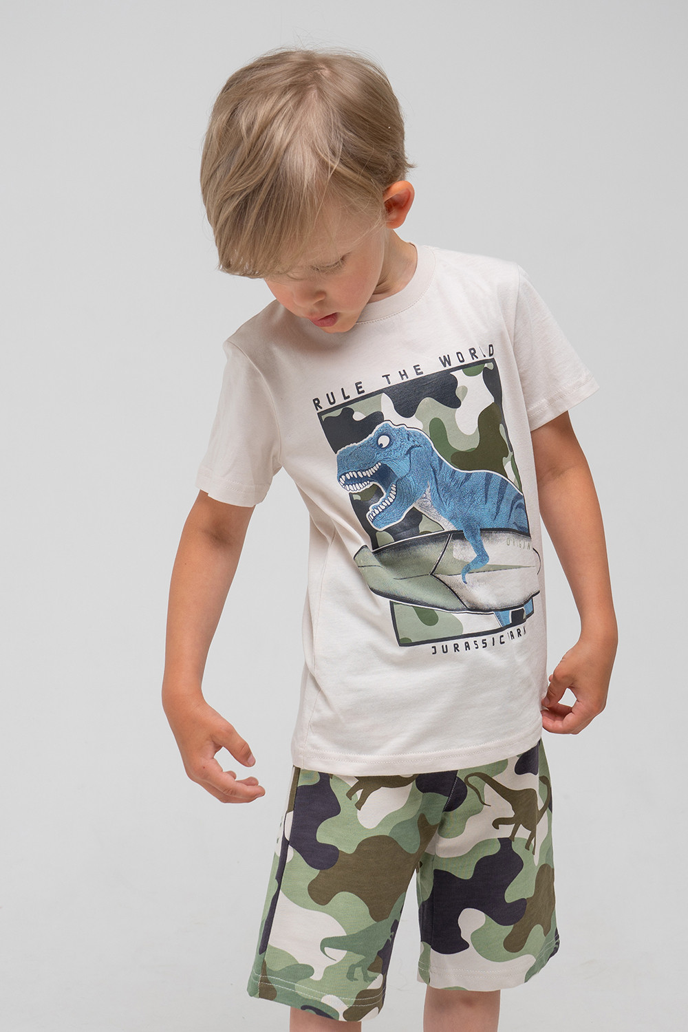картинка Шорты для мальчика Crockid КР 400355 светлый беж, камуфляж с динозаврами к336 от магазина детских товаров ALiSa