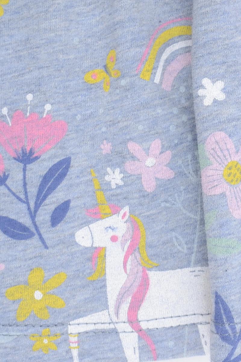 картинка Платье для девочки Crockid К 5771 серо-голубой меланж единорог в цветах от магазина детских товаров ALiSa