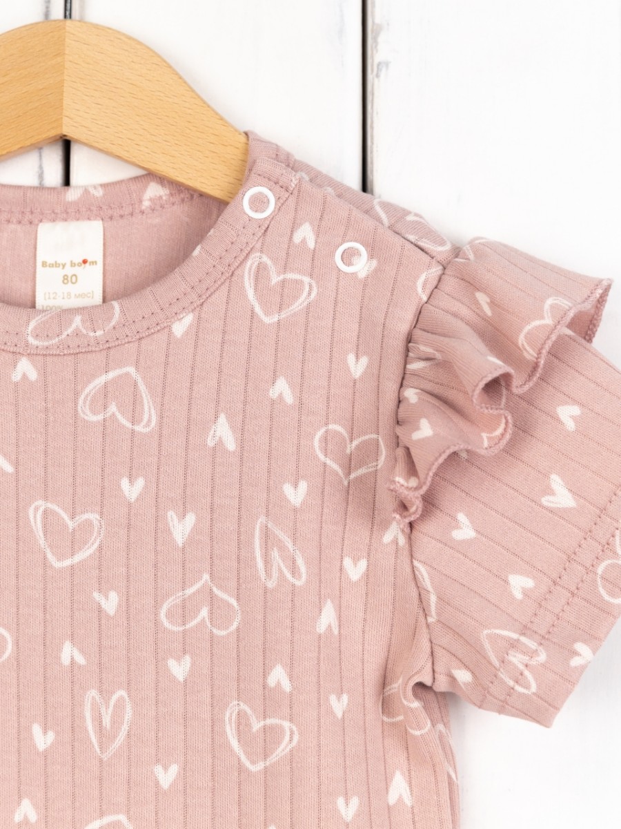 картинка Футболка для девочки Baby Boom Ф151/3-И Молочные сердечки на пудре от магазина детских товаров ALiSa