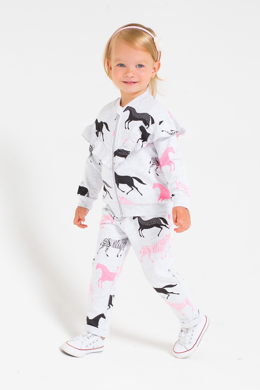 картинка Комплект для девочки Crockid КР 2646 светло-серый меланж, лошадки к233 от магазина детских товаров ALiSa