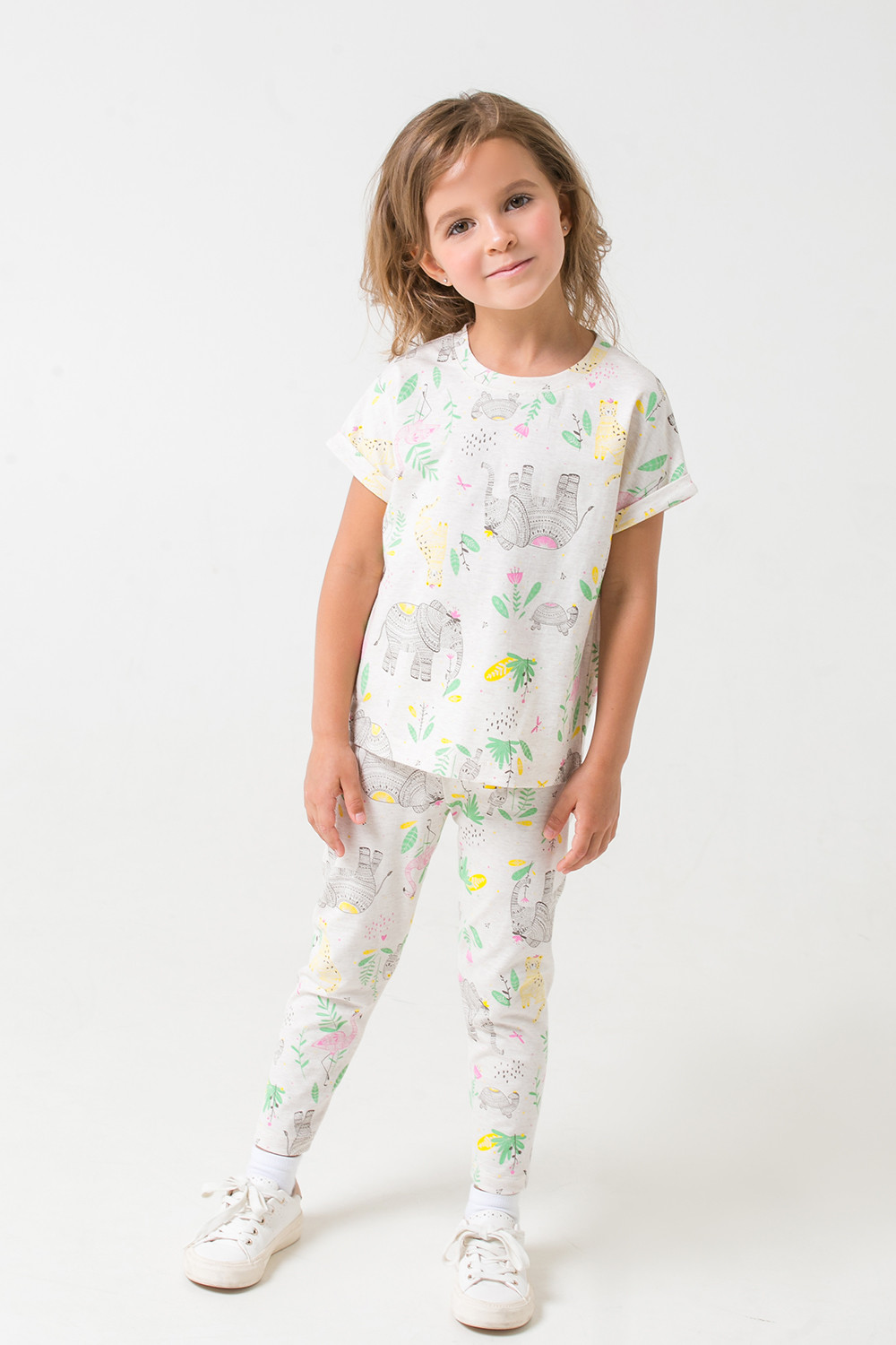 картинка Бриджи для девочки Crockid КР 4074 светло-бежевый меланж, слоники к289 от магазина детских товаров ALiSa
