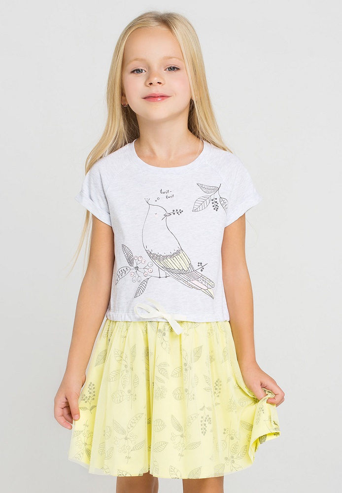 картинка Платье для девочки Crockid К 5441 светло-серый меланж, бледно-лимонный от магазина детских товаров ALiSa