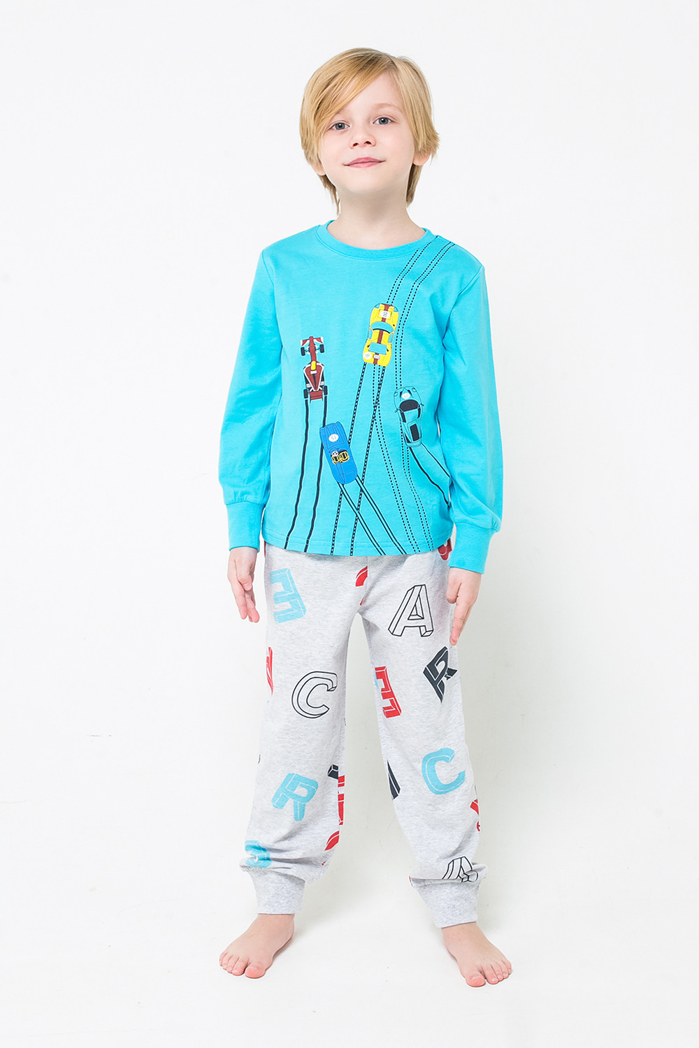 картинка Пижама для мальчика Crockid К 1512 голубое озеро + буквы гонки на меланже от магазина детских товаров ALiSa