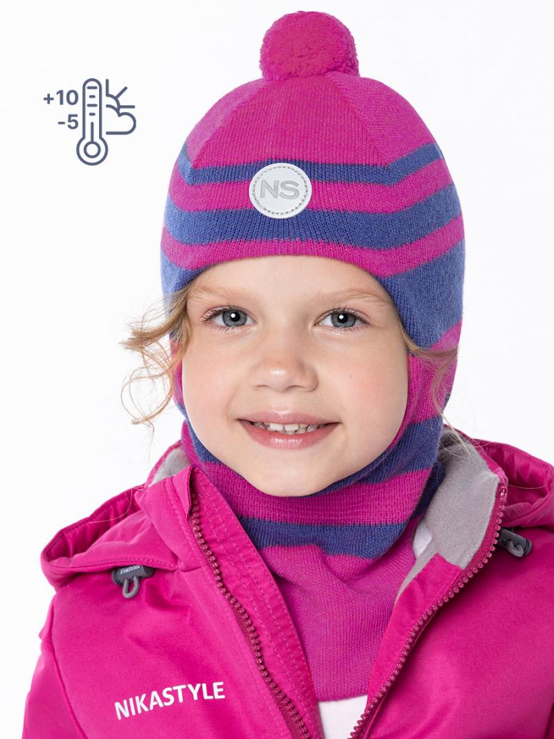 картинка Шлем демисезонный для девочки NIKASTYLE 10м10024 фуксия деним от магазина детских товаров ALiSa