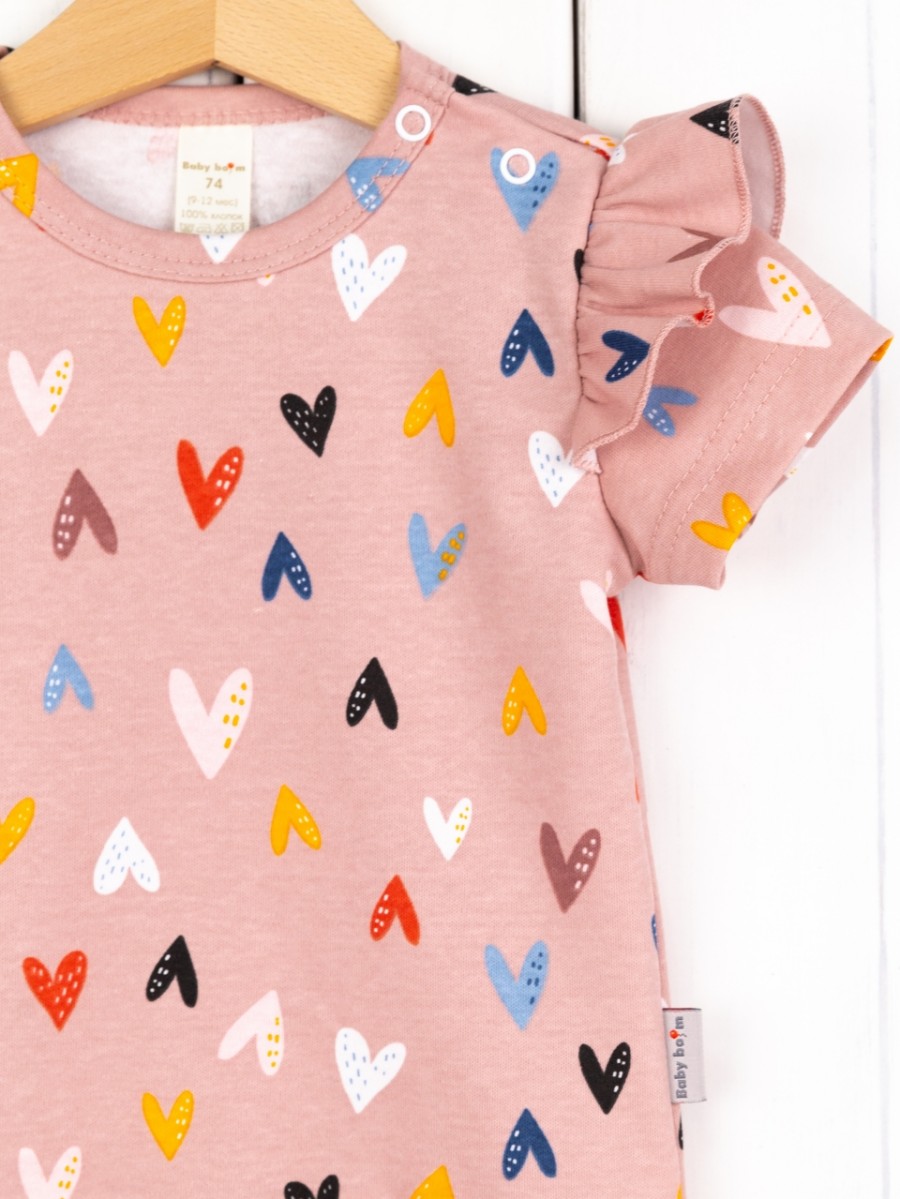 картинка Футболка для девочки Baby Boom Ф151/2-И Сердечки на бежевом от магазина детских товаров ALiSa