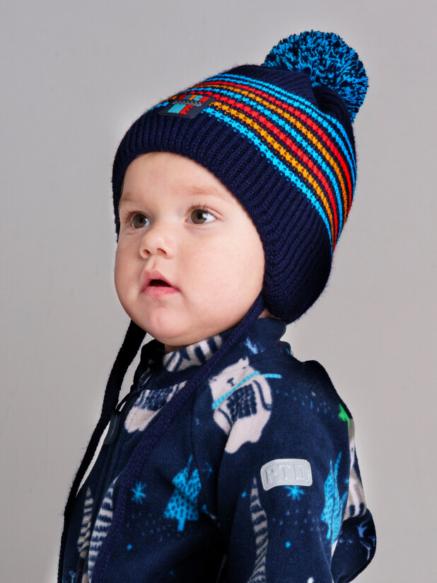 картинка Шапка утепленная для мальчика PL 32319034 Темно-синий полоска от магазина детских товаров ALiSa