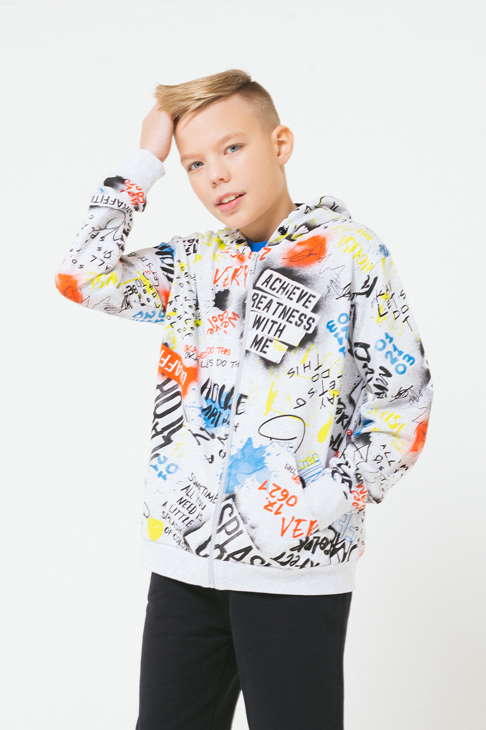 картинка Куртка для мальчика КБ 301000 светло-серый меланж, граффити к24 от магазина детских товаров ALiSa