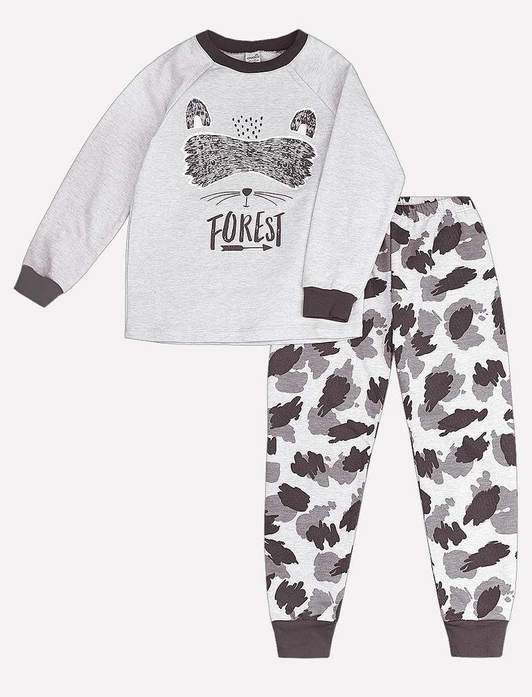 картинка Пижама для мальчика Crockid К 1530 светло-серый меланж + хаки от магазина детских товаров ALiSa