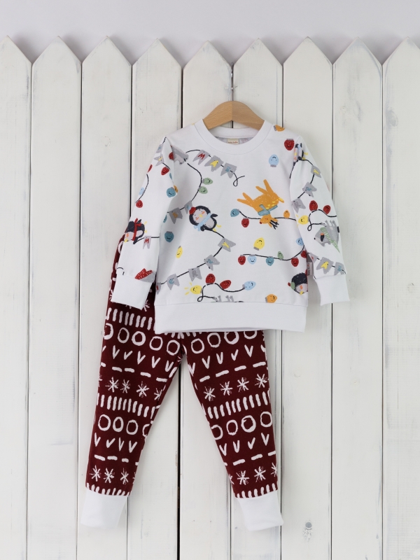 картинка Пижама детская Baby Boom КД394/3-Ф Гирлянды + узоры на бордовом от магазина детских товаров ALiSa