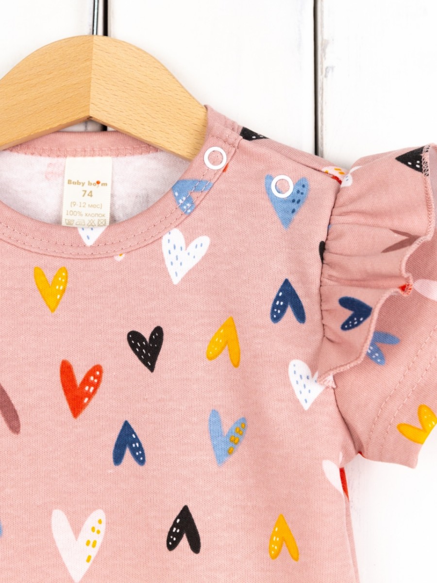 картинка Футболка для девочки Baby Boom Ф151/2-И Сердечки на бежевом от магазина детских товаров ALiSa