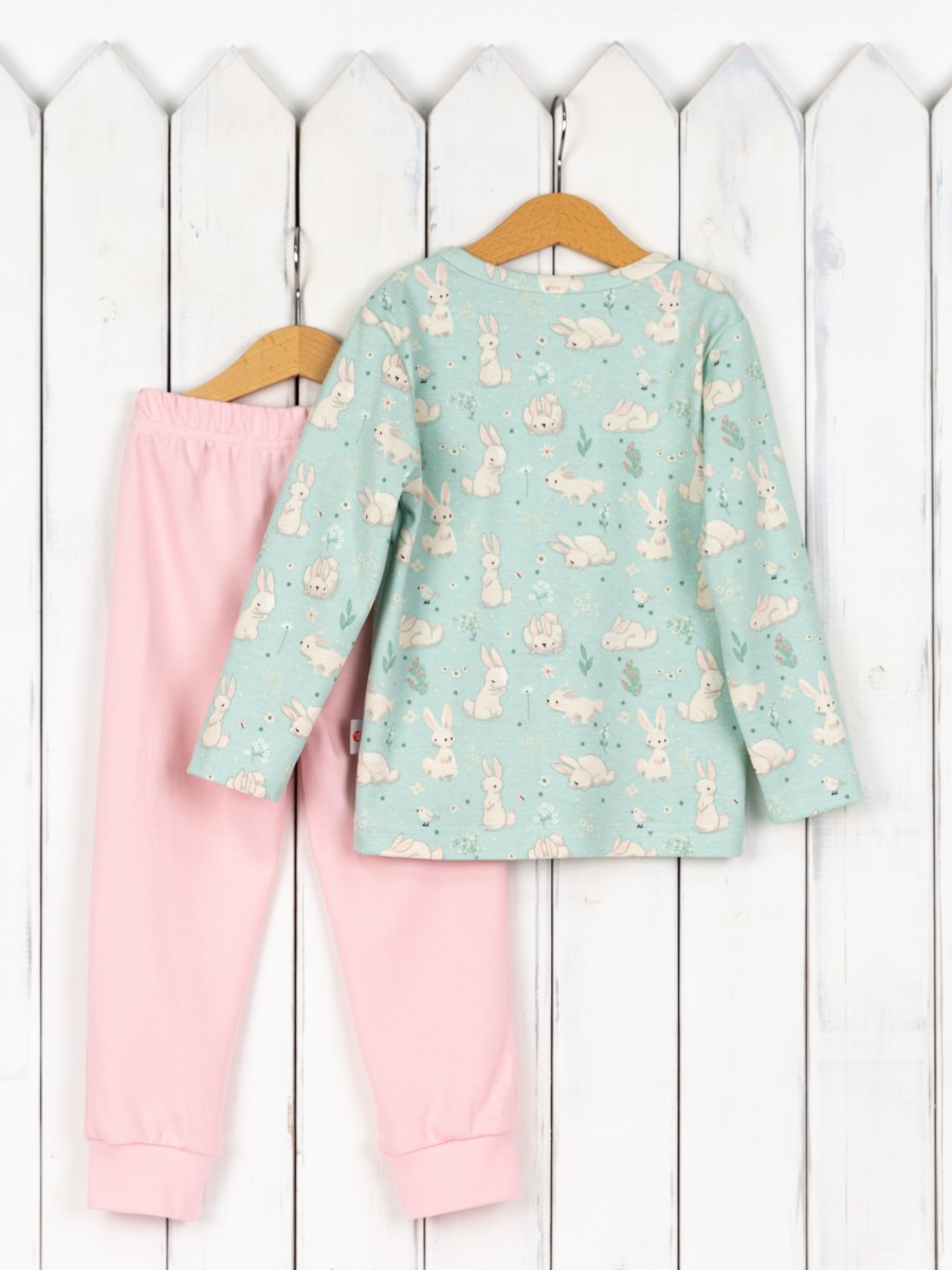 картинка Пижама для девочки Baby Boom КС19/1-И Зайцы на мяте + розовая пудра от магазина детских товаров ALiSa