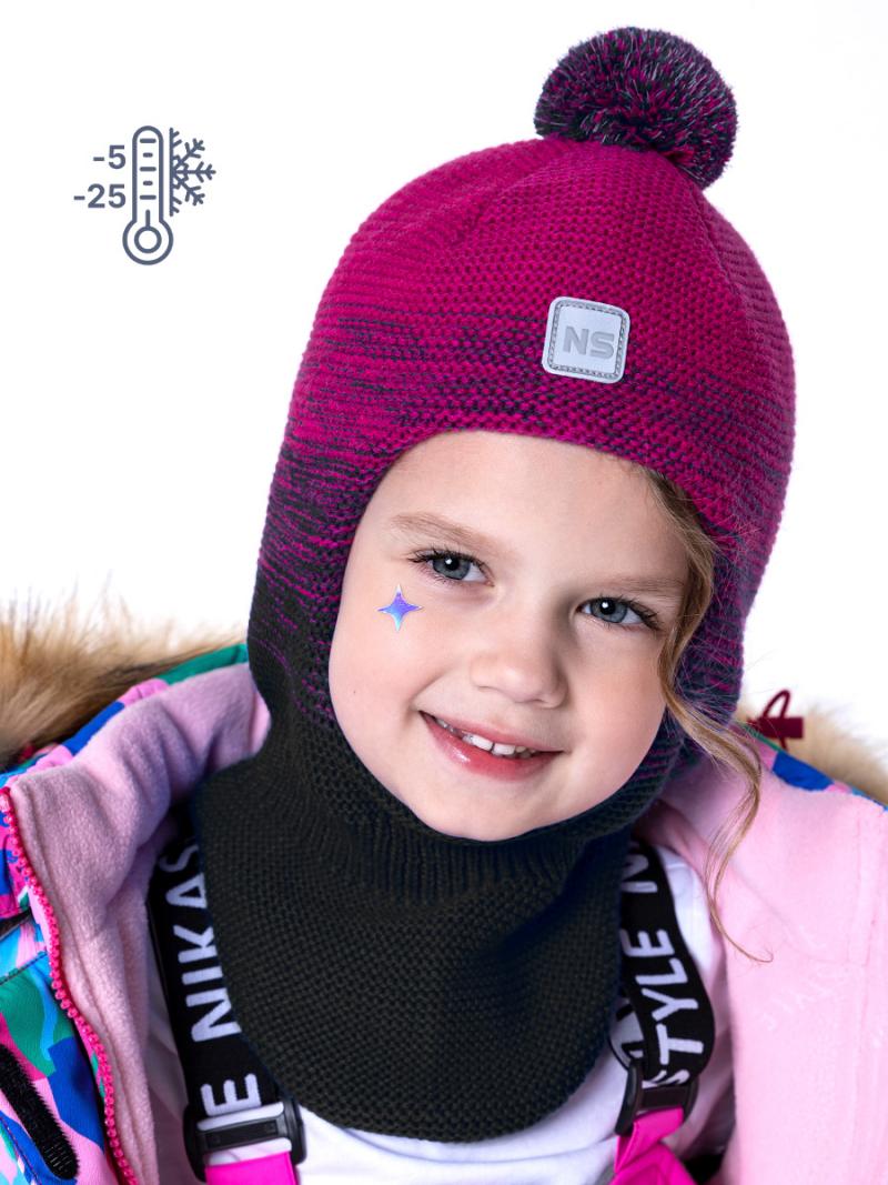 картинка Шлем утепленный для девочки NIKASTYLE 10з10423 фуксия черный от магазина детских товаров ALiSa