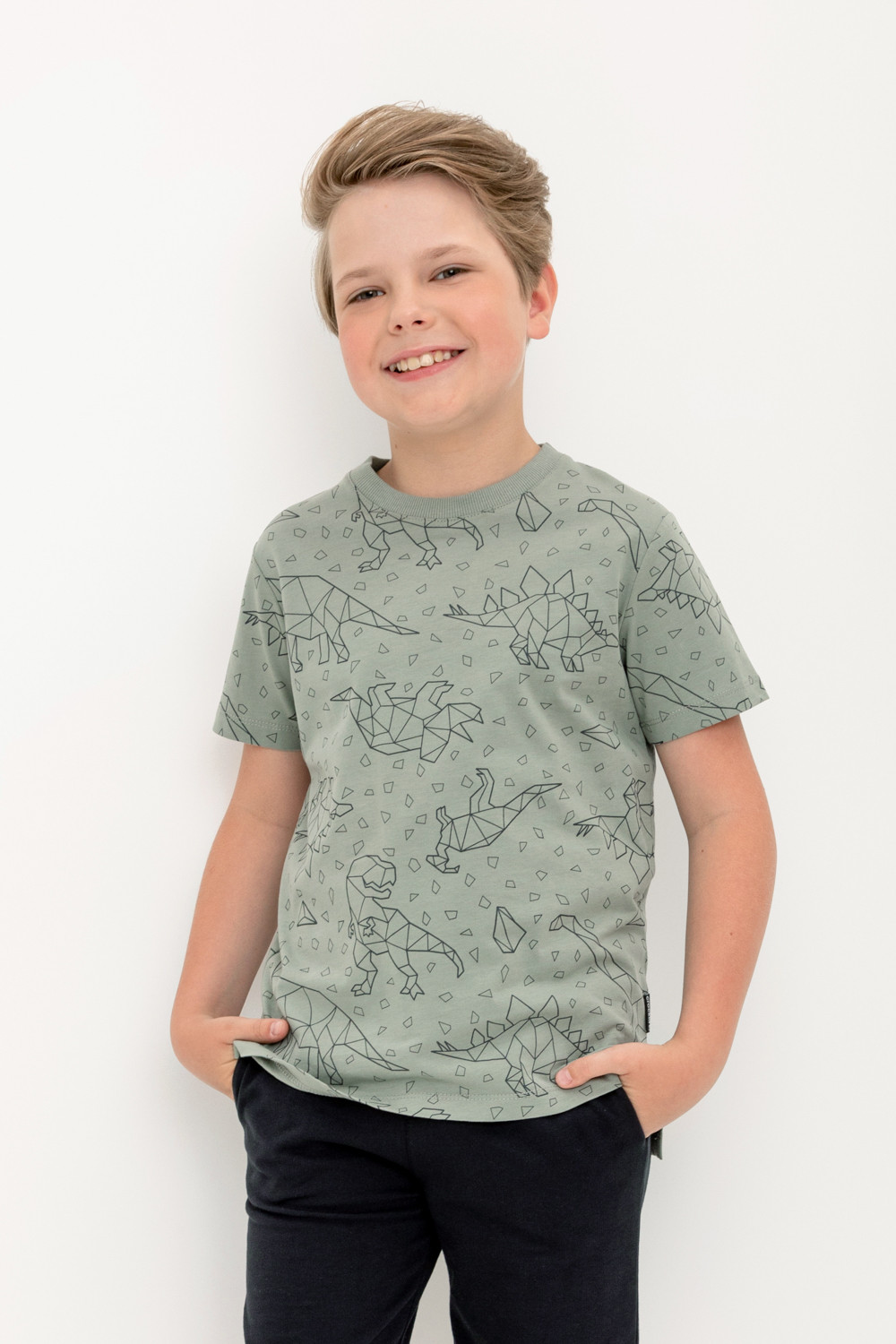 картинка Футболка для мальчика Crockid КР 302160 зеленый чай, динозавры к404 от магазина детских товаров ALiSa