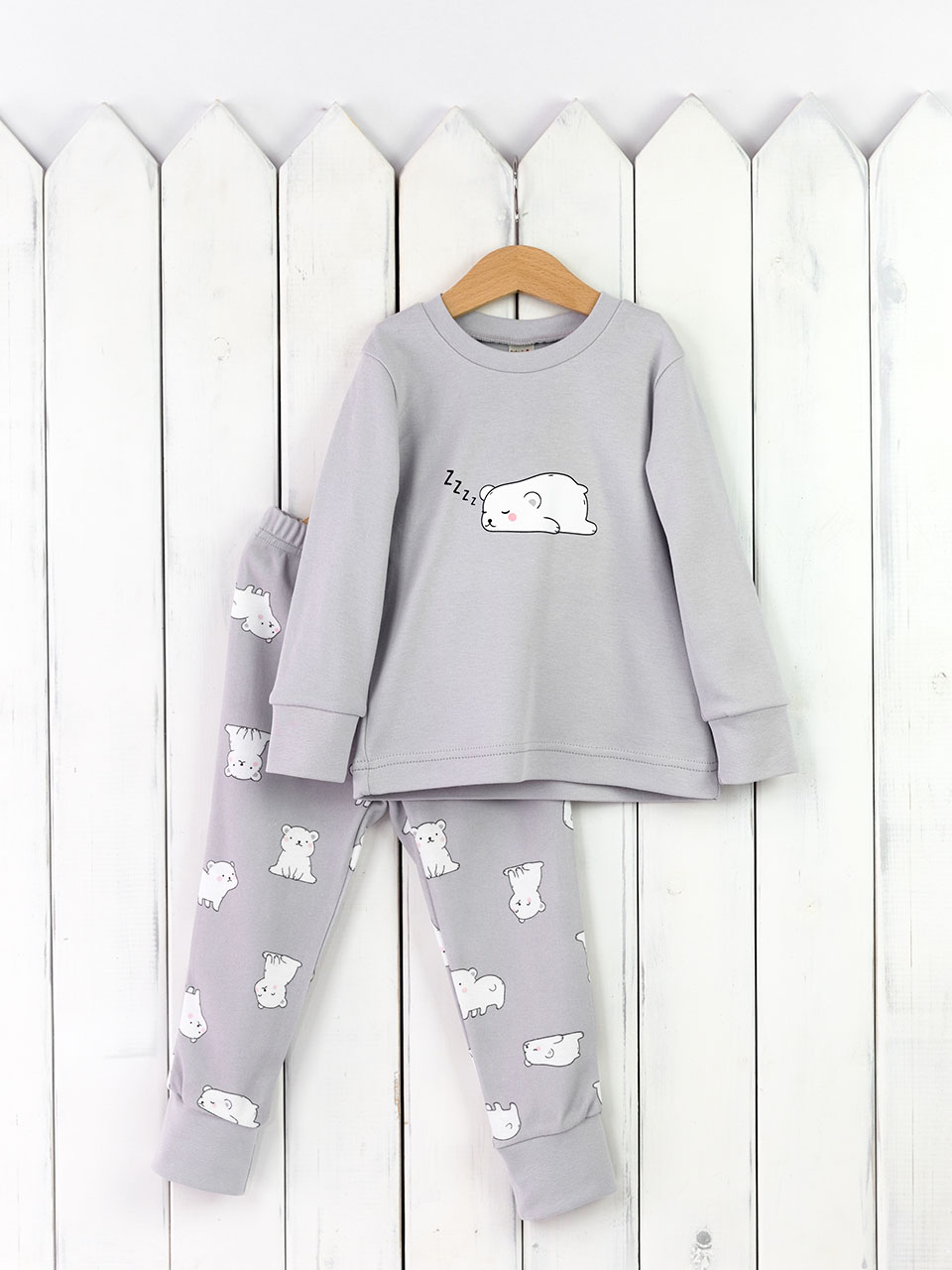 картинка Пижама детская Baby Boom КД410/1-И Мишки белые на сером от магазина детских товаров ALiSa