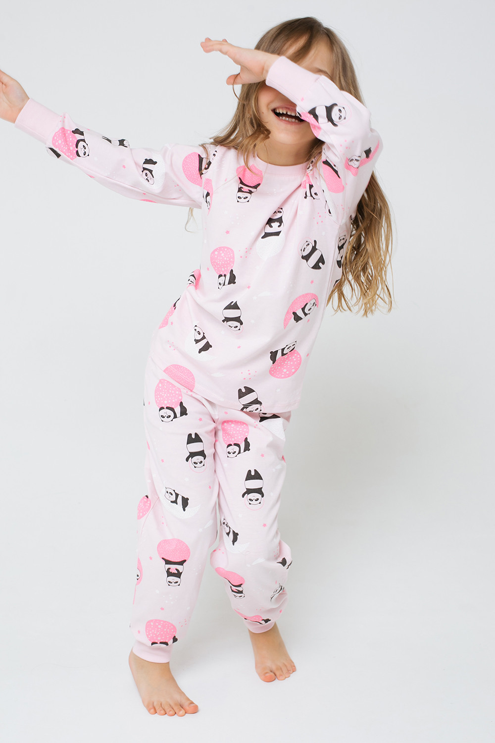 картинка Пижама для девочки Crockid К 1512 панды в космосе на нежно-розовом от магазина детских товаров ALiSa